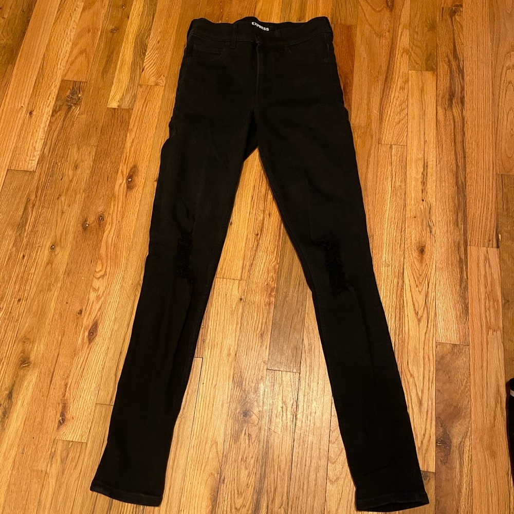 Express high-rise stretch legging, distressed knees, black- Size 0R